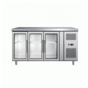 ثلاجة بانكول عرض 3 باب زجاج كاونتر قائم - ستيل EPF3731