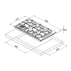 سطح بلت ان غاز ماستر جاز 6 شعلة – 90 سم – ايطالي