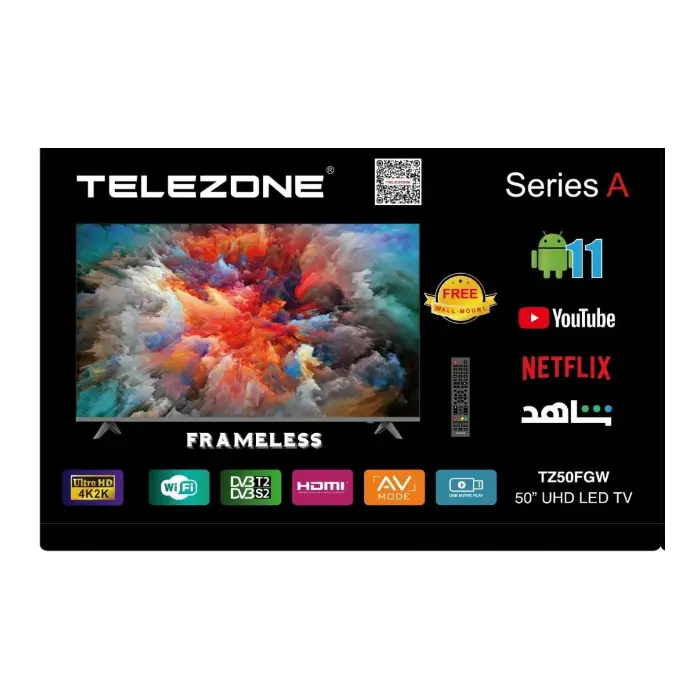 شاشة تليزون سمارت 50 بوصة 4K UHD ويبوس TZ50FGW شاشة تليزون